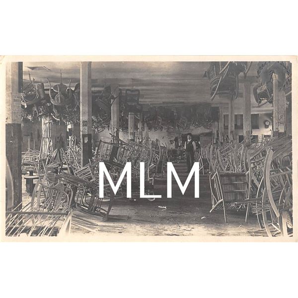 Man Standing in back of Chair Caning Shop Interior Photo Postcard