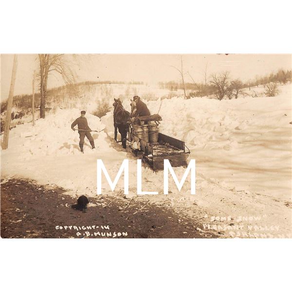 Clearing Snow Milk Delivery Sled Pleasant Valley Ashland, New York Photo Postcard