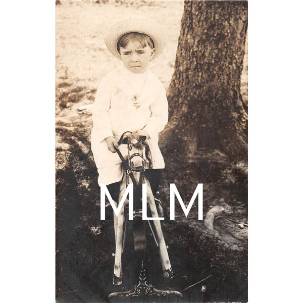 Young Boy Riding Rocking Horse Photo Postcard