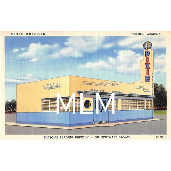 Dixie Drive-In Restaurant Tucson, Arizona Linen Postcard