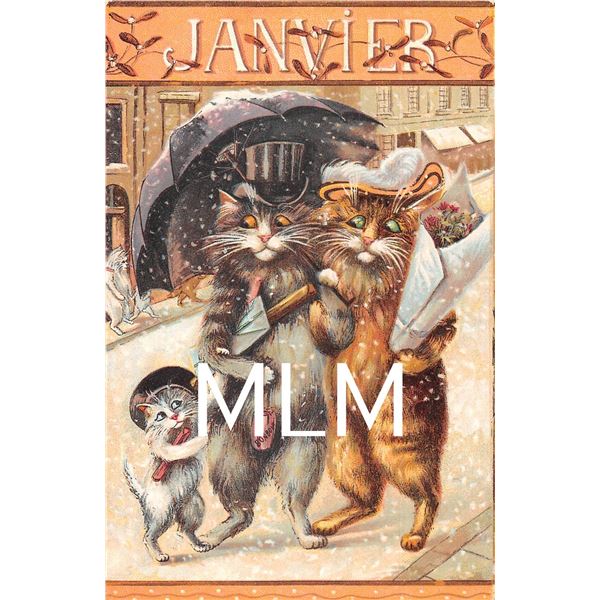 12 Card Set of Months Boulanger Cats Doing Activities Postcards