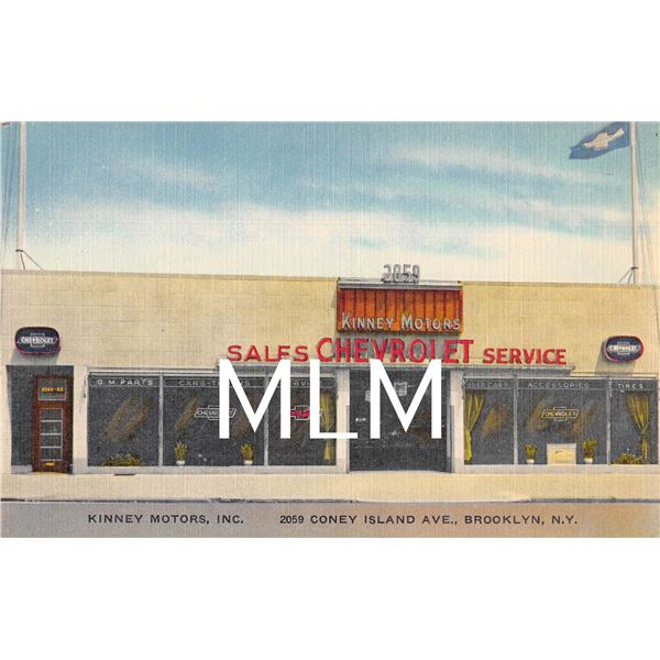 Kinney Motors, Inc. Chevrolet Brooklyn, New York Auto Dealership Linen Postcard