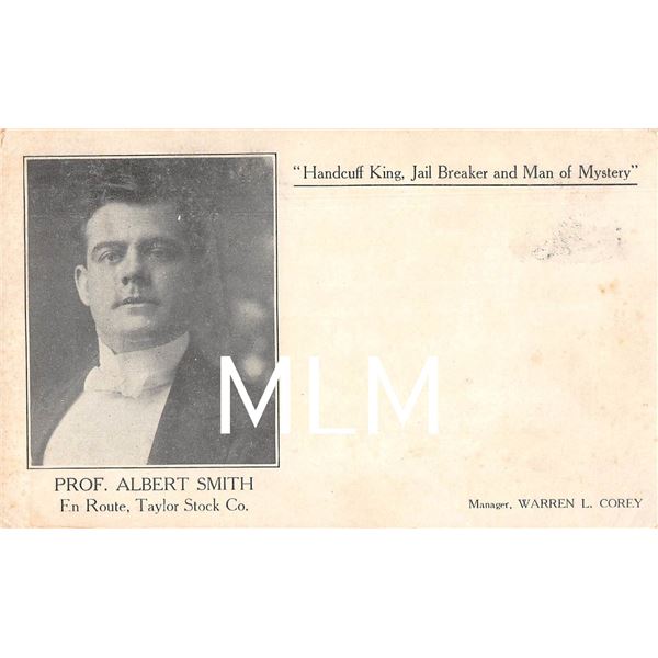 Prof. Albert Smith Magician "Handcuff King, Jali Break & Man of Mystery" Postcard