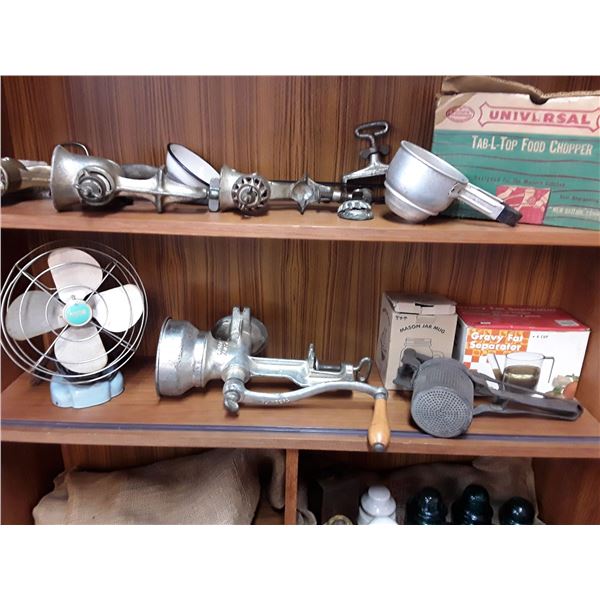 Vintage Fan, Large Meat Grinder + More