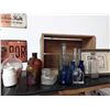 Image 3 : Vintage Red Glass Lantern, Wood Orange Box, + Vintage Bottles