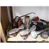 Image 2 : Shelf Lot Of Vintage Oil Cans, Roller Skates, Flashlight + More