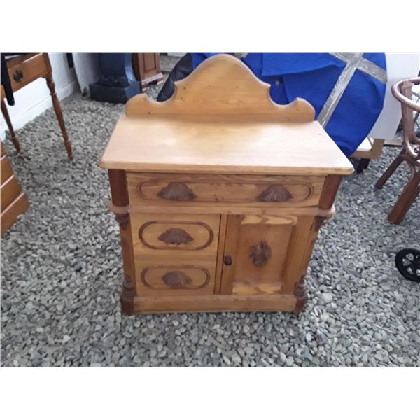 Vintage Carved Wash Stand, 1 Door, 2 Drawer