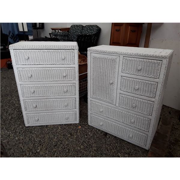 5 Drawer White Wicker Dresser, 5 Drawer 1 Door White Wicker Dresser, + White Wicker Twin Head Board
