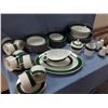 Image 2 : Set Of Green + Gold Dinnerware Minus 1 Dinner Plate