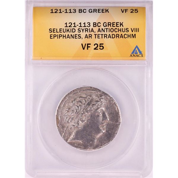 121-113 BC Ancient Greek Seleukid Syria Antiochus VIII Epiphanes Tetradrachm ANACS VF25
