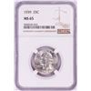 Image 1 : 1939 Washington Quarter Coin NGC MS65