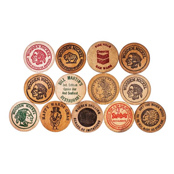 Lot of (13) Wooden Nickels