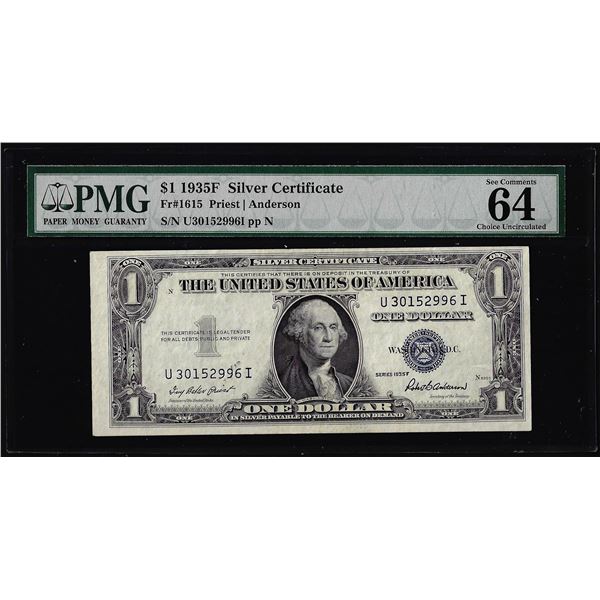 1935F $1 Silver Certificate Note Fr.1615 PMG Choice Uncirculated 64EPQ