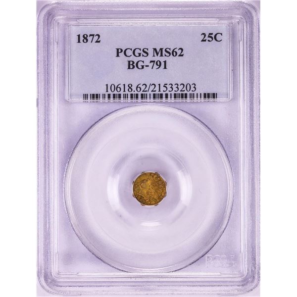 1872 California Fractional Octogonal Quarter Dollar Gold Coin PCGS MS62