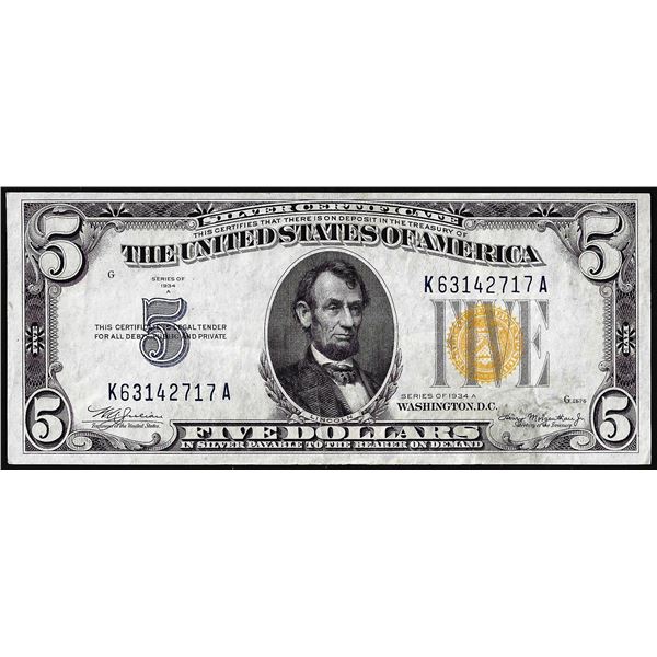 1934A $5 North Africa WWII Emergency Issue Silver Certificate Note