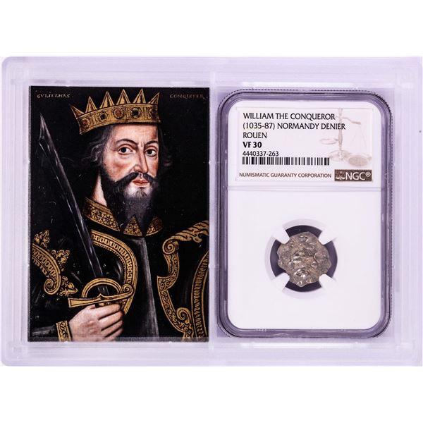 1035-87 William The Conqueror Normandy Rouen Denier Coin NGC VF30 w/ Story Box