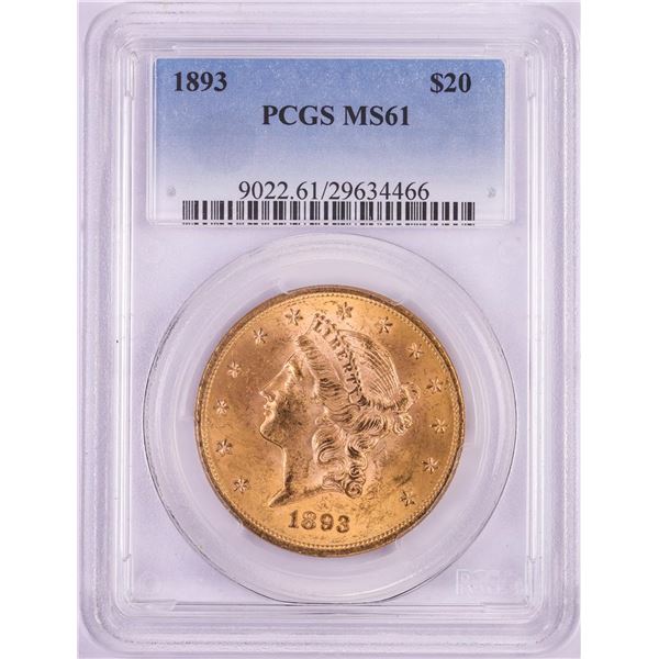 1893 $20 Liberty Head Double Eagle Gold Coin PCGS MS61