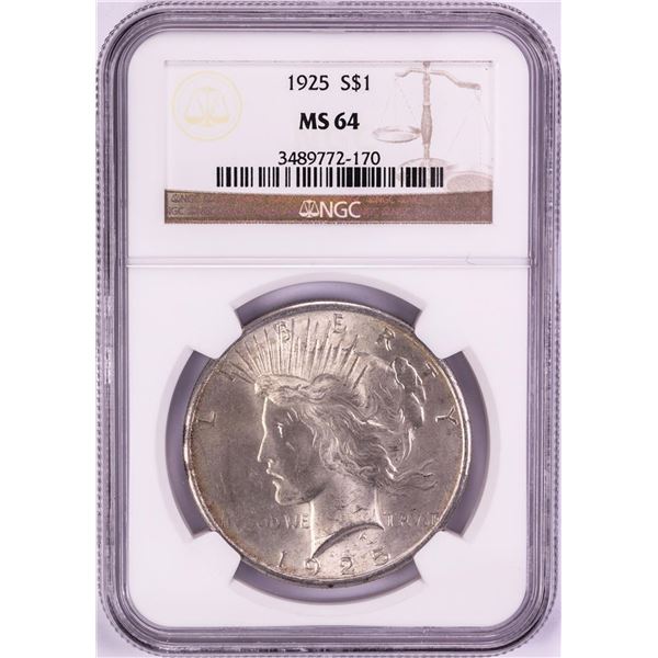1925 $1 Peace Silver Dollar Coin NGC MS64
