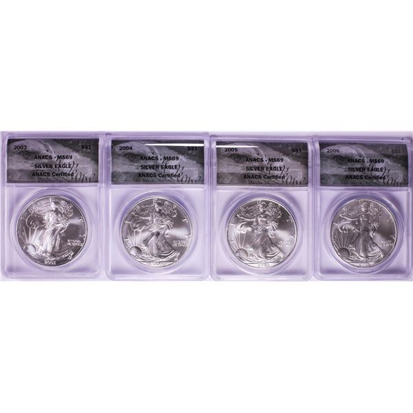 Lot of 2003-2006 $1 American Silver Eagle Coins ANACS MS69