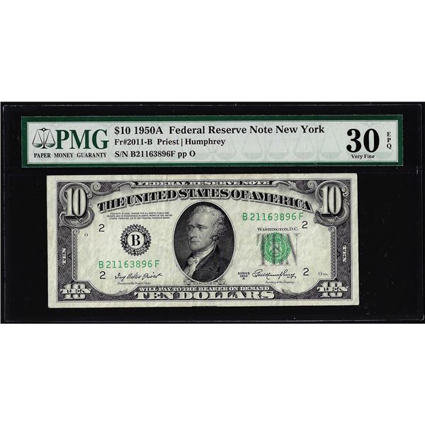 1950A $10 Federal Reserve Note New York Fr.2011-B PMG Very Fine 30EPQ