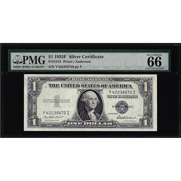 1935F $1 Silver Certificate Note Fr.1615 PMG Gem Uncirculated 66EPQ