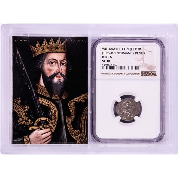 1035-87 William The Conqueror Normandy Rouen Denier Coin NGC VF30 w/ Story Box