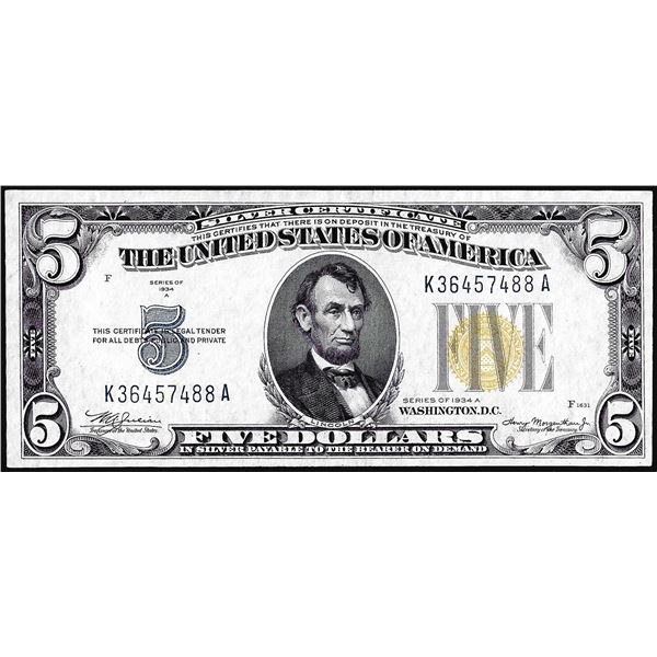 1934A $5 North Africa WWII Emergency Issue Silver Certificate Note