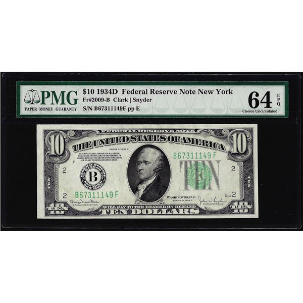 1934D $10 Federal Reserve Note New York Fr.2009-B PMG Choice Uncirculated 64EPQ