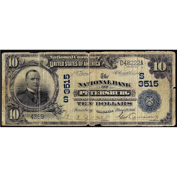 1902DB $10 National Bank of Petersburg, Virginia CH#3515 National Currency Note