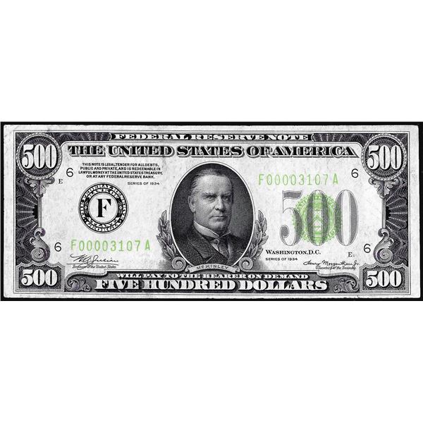 1934 $500 Federal Reserve Note Atlanta Light Green Seal