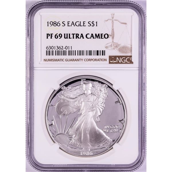 1986-S $1 Proof American Silver Eagle Coin NGC PF69 Ultra Cameo
