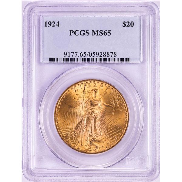 1924 $20 St. Gaudens Double Eagle Gold Coin PCGS MS65