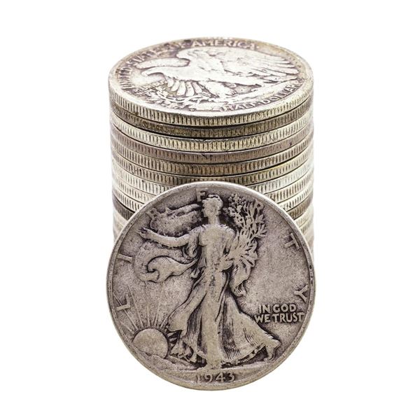 Roll of (20) Assorted Date Walking Liberty Half Dollar Coins Circulated