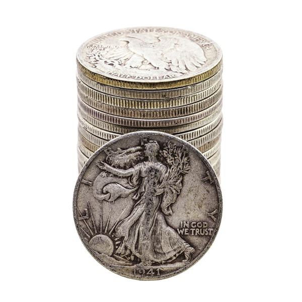 Roll of (20) Assorted Date Walking Liberty Half Dollar Coins Circulated