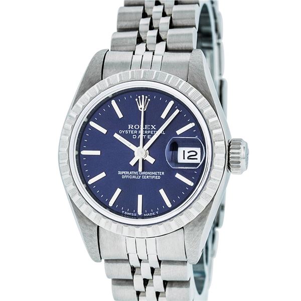 Rolex Ladies Stainless Steel Blue Index Quickset Oyster Perpetual Datejust Wristwatch