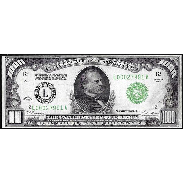 1928 $1,000 Federal Reserve Note San Francisco