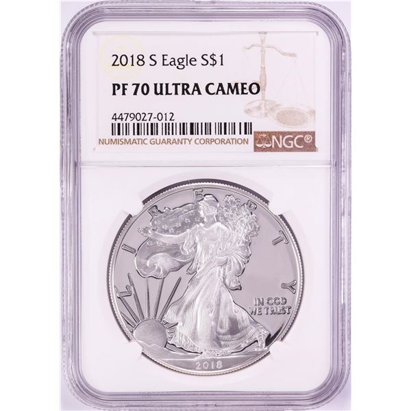 2018-S $1 Proof American Silver Eagle Coin NGC PF70 Ultra Cameo