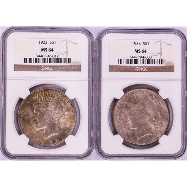 Lot of 1922-1923 $1 Peace Silver Dollar Coins NGC MS64