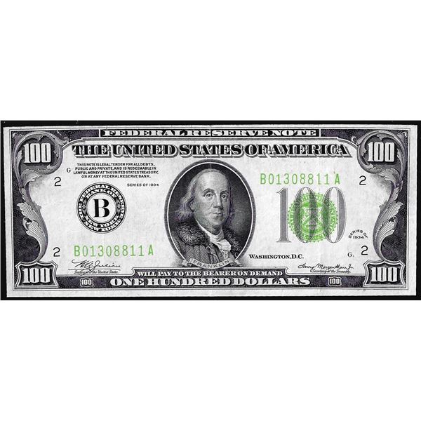 1934 $100 Federal Reserve Note New York Light Green Seal