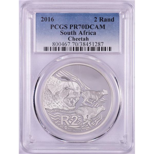2016 Proof South Africa 2 Rand Cheetah Silver Coin PCGS PR70DCAM