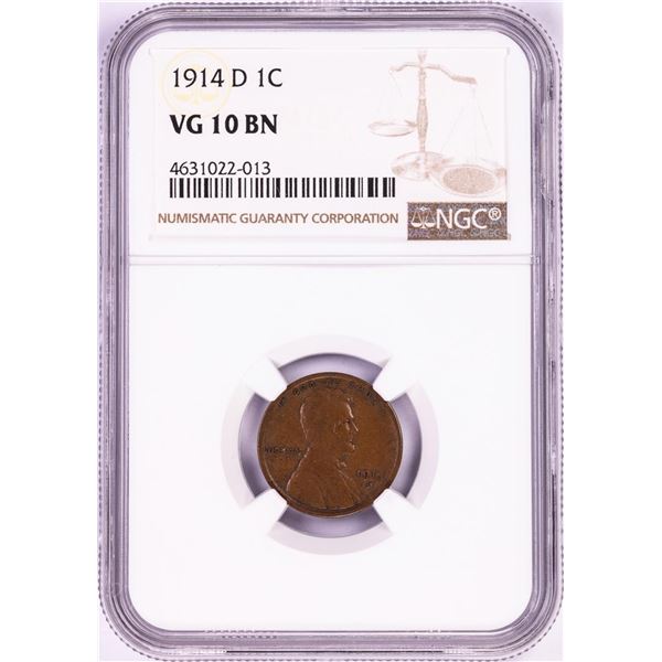 1914-D Lincoln Wheat Cent Coin NGC VG10BN