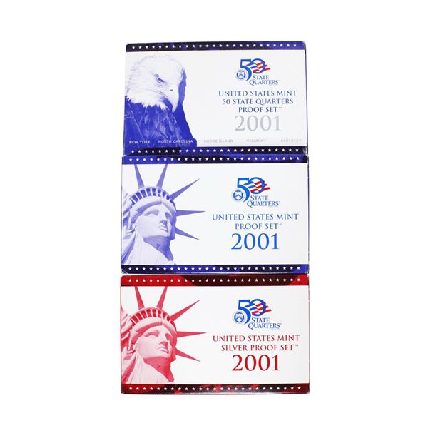 Lot of (3) 2001 United States Mint Proof Sets