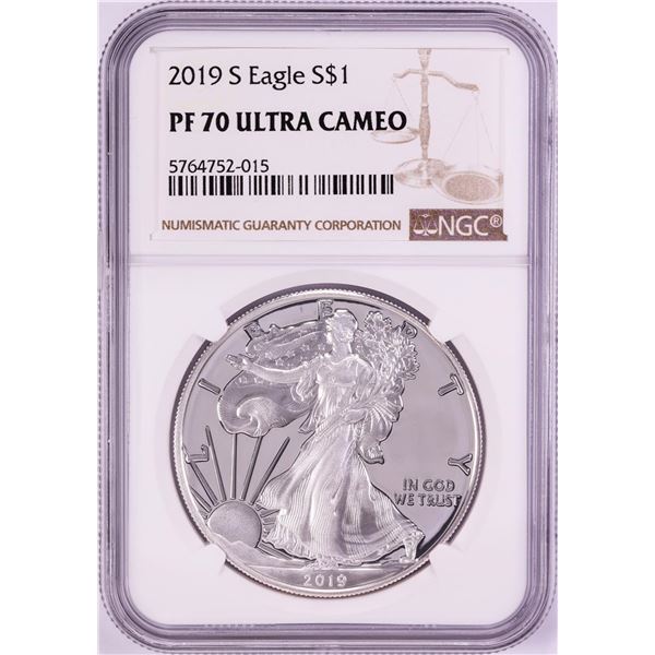 2019-S $1 Proof American Silver Eagle Coin NGC PF70 Ultra Cameo