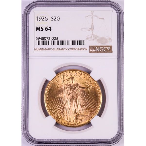 1926 $20 St. Gaudens Double Eagle Gold Coin NGC MS64