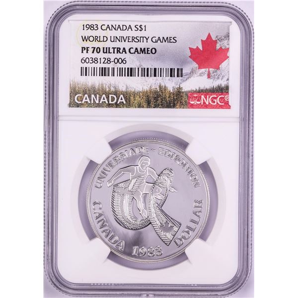 1983 $1 Proof Canada World University Games Silver Dollar Coin NGC PF70 Ultra Cameo