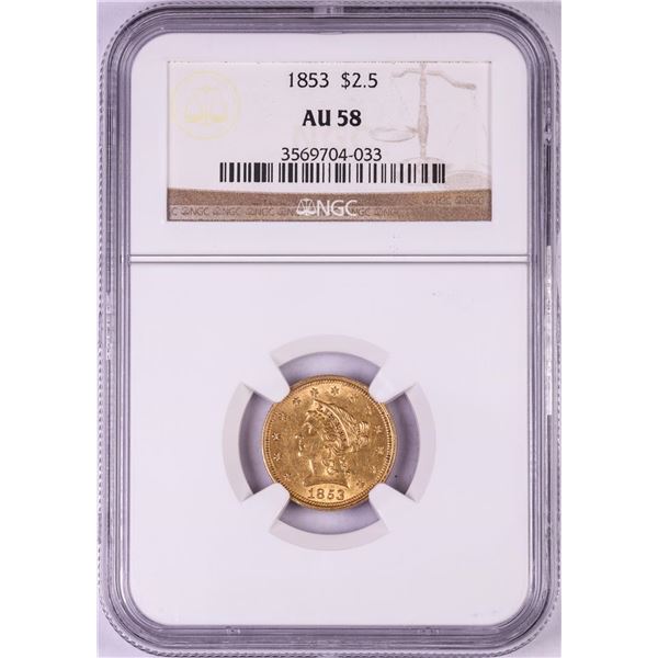 1853 $2 1/2 Liberty Head Quarter Eagle Gold Coin NGC AU58