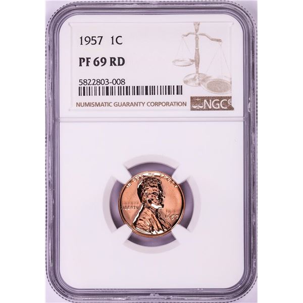 1957 Proof Lincoln Wheat Cent Coin NGC PF69RD