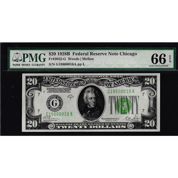 1928B $20 Federal Reserve Note Chicago Fr.2052-G PMG Gem Uncirculated 66EPQ