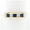 Image 1 : Estate 14K Two Tone Gold 1.15 ctw Square Channel Set Sapphire & Diamond Band Rin