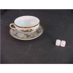 Japanese Cup & Saucer Ladies In Garden